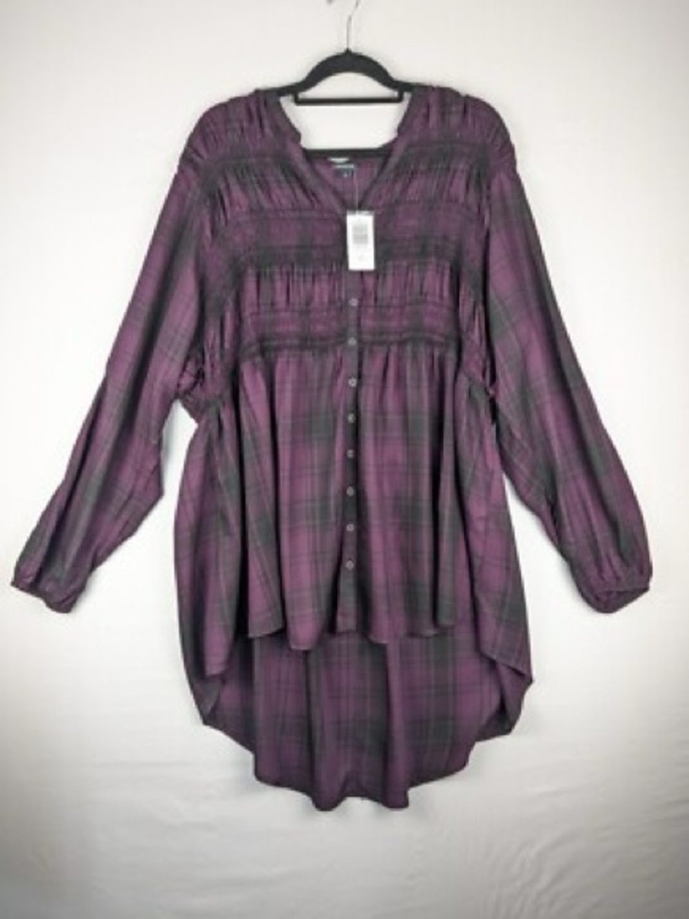 torrid Plum Plaid Button-Front Smocked Tunic